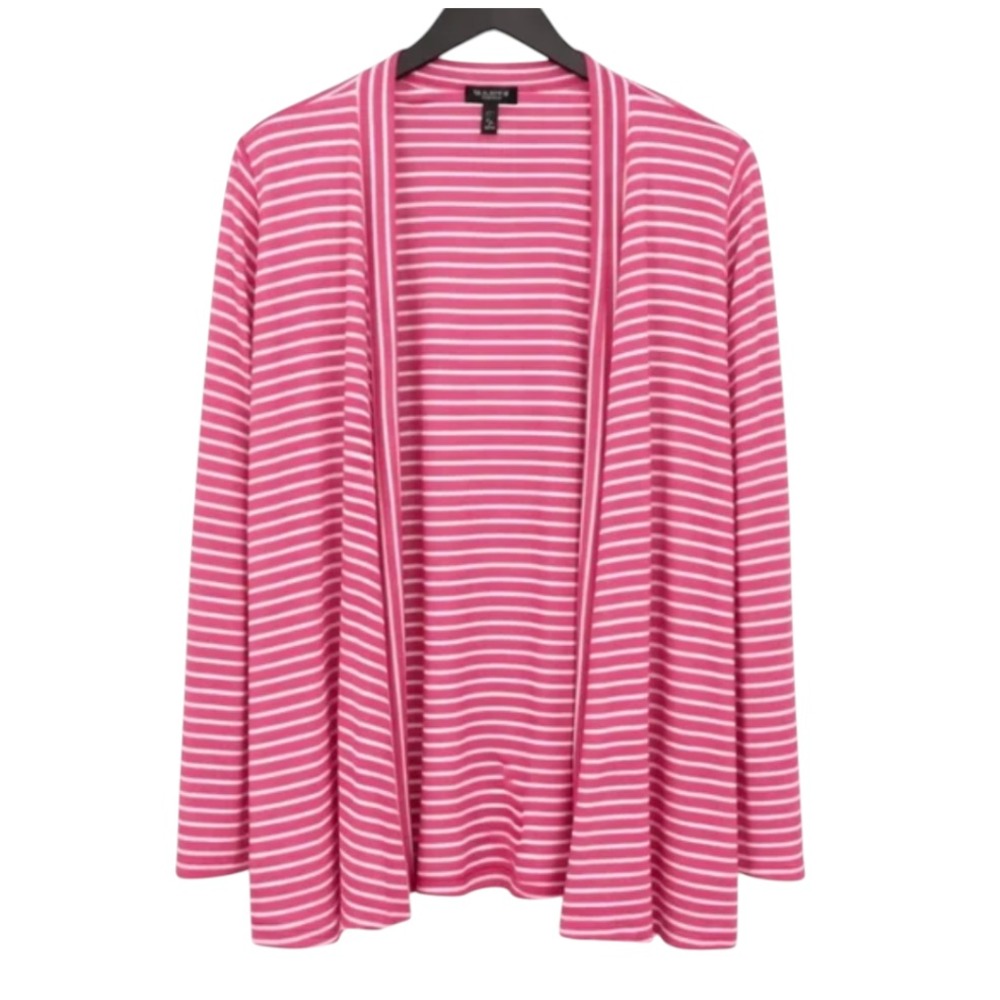 TALBOTS Open Jersey Cardigan Jacket Kimono Top PINK WHITE STRIPES Tencel Blend M